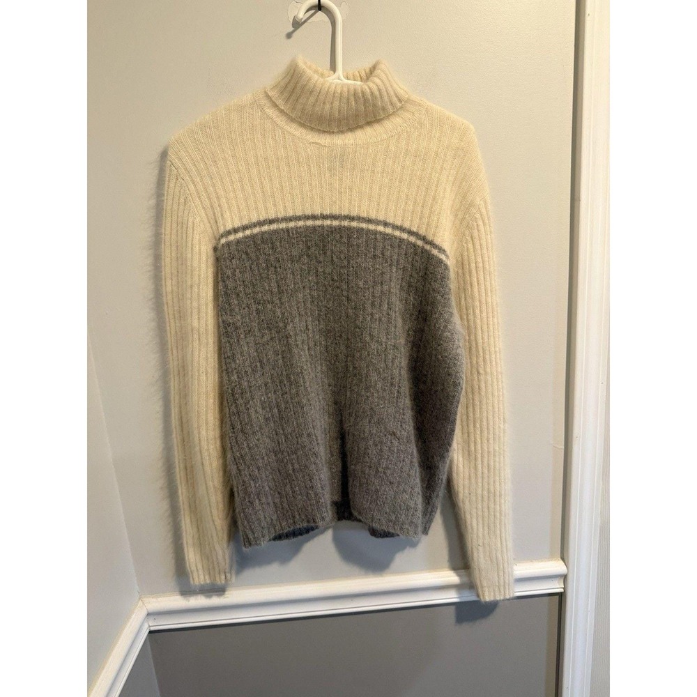 Rafaella Sweater Womens M Gray‎ ivory Rabbit Hair Lambs Wool Vintage Turtleneck